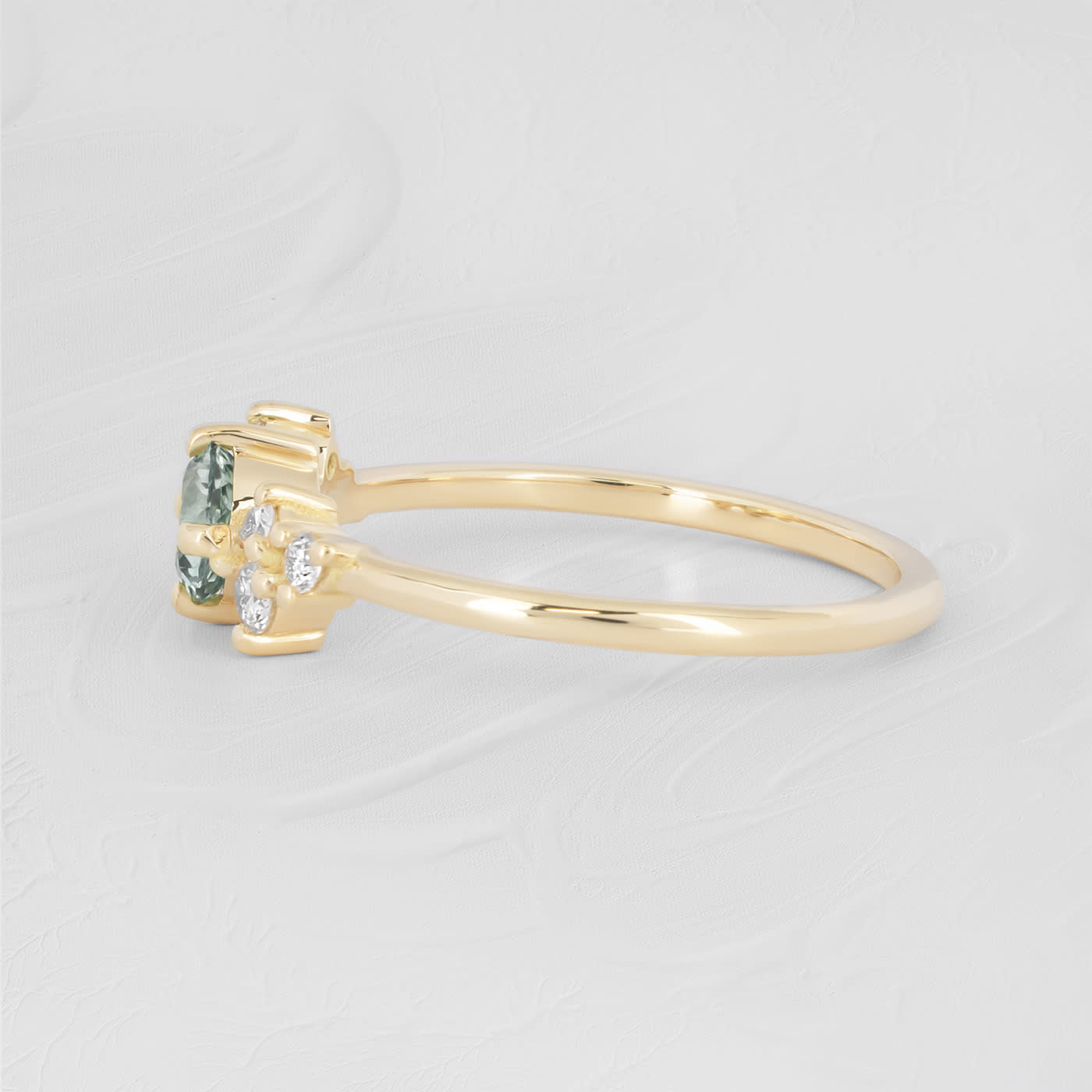 Precision seafoam green sapphire and diamond ring — 3