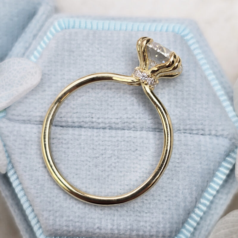 Round lab grown diamond hidden halo engagement ring — 3