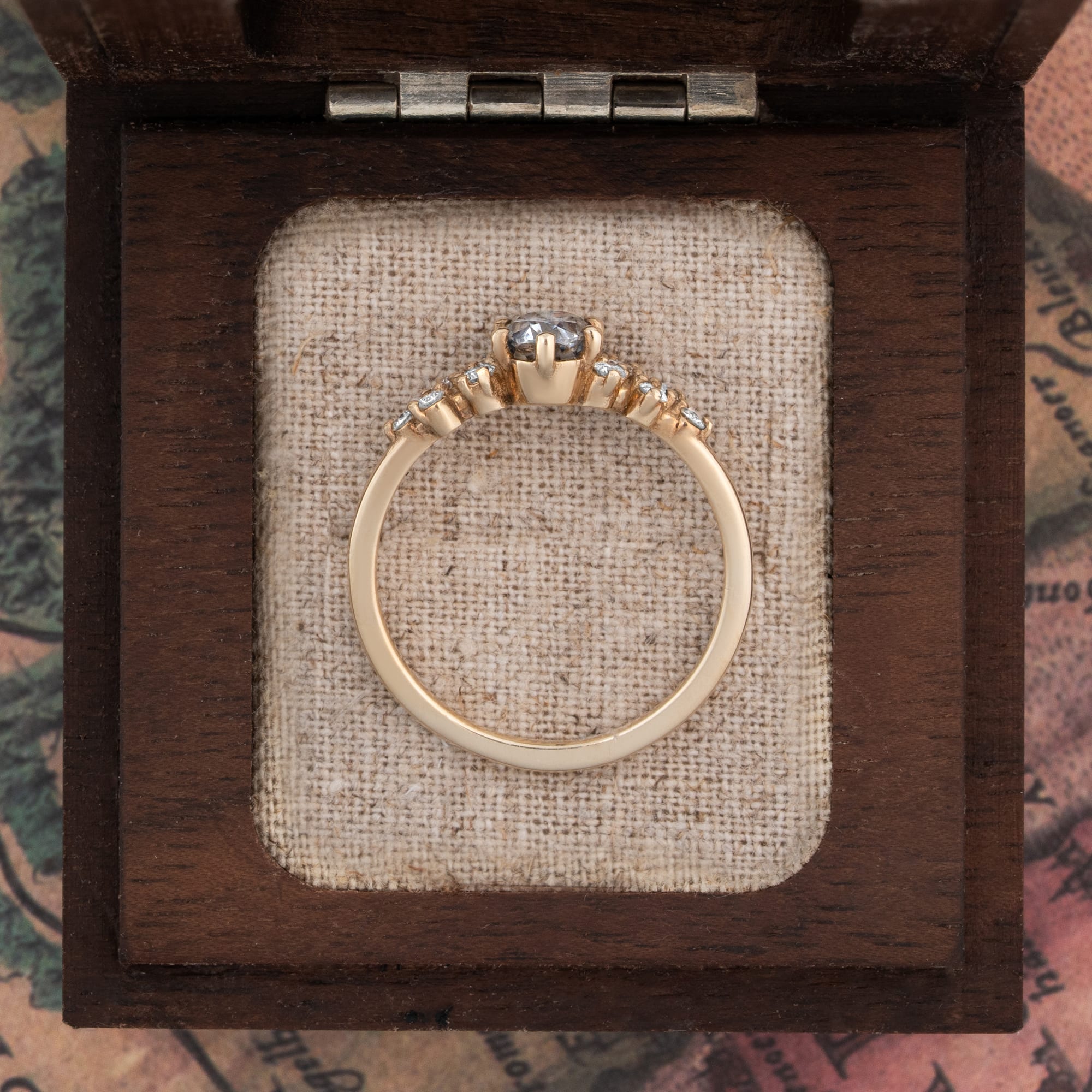 Light grey moissanite and diamond cluster engagement ring — 4