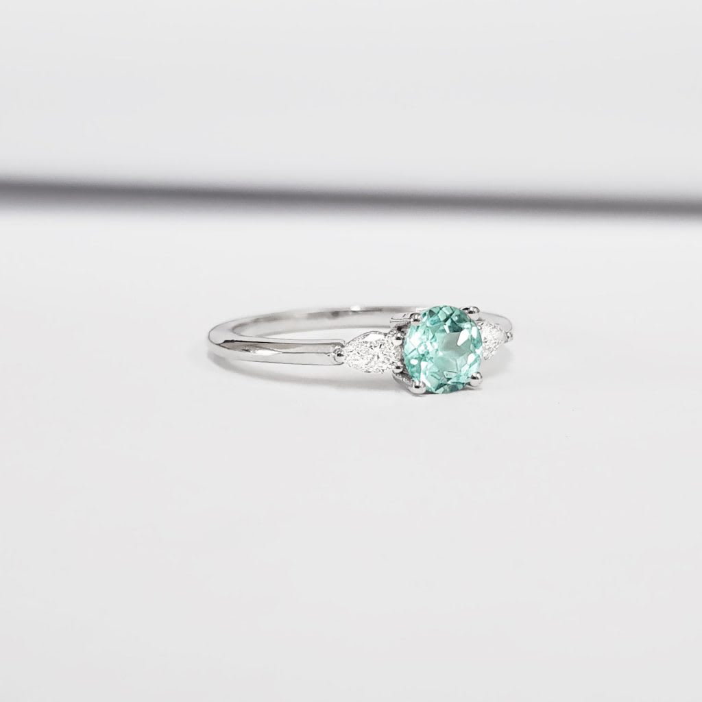 Mint sapphire and pear diamond ring - alternate view