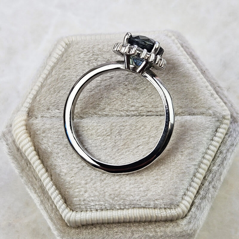 Parti sapphire and diamond halo engagement ring — 4