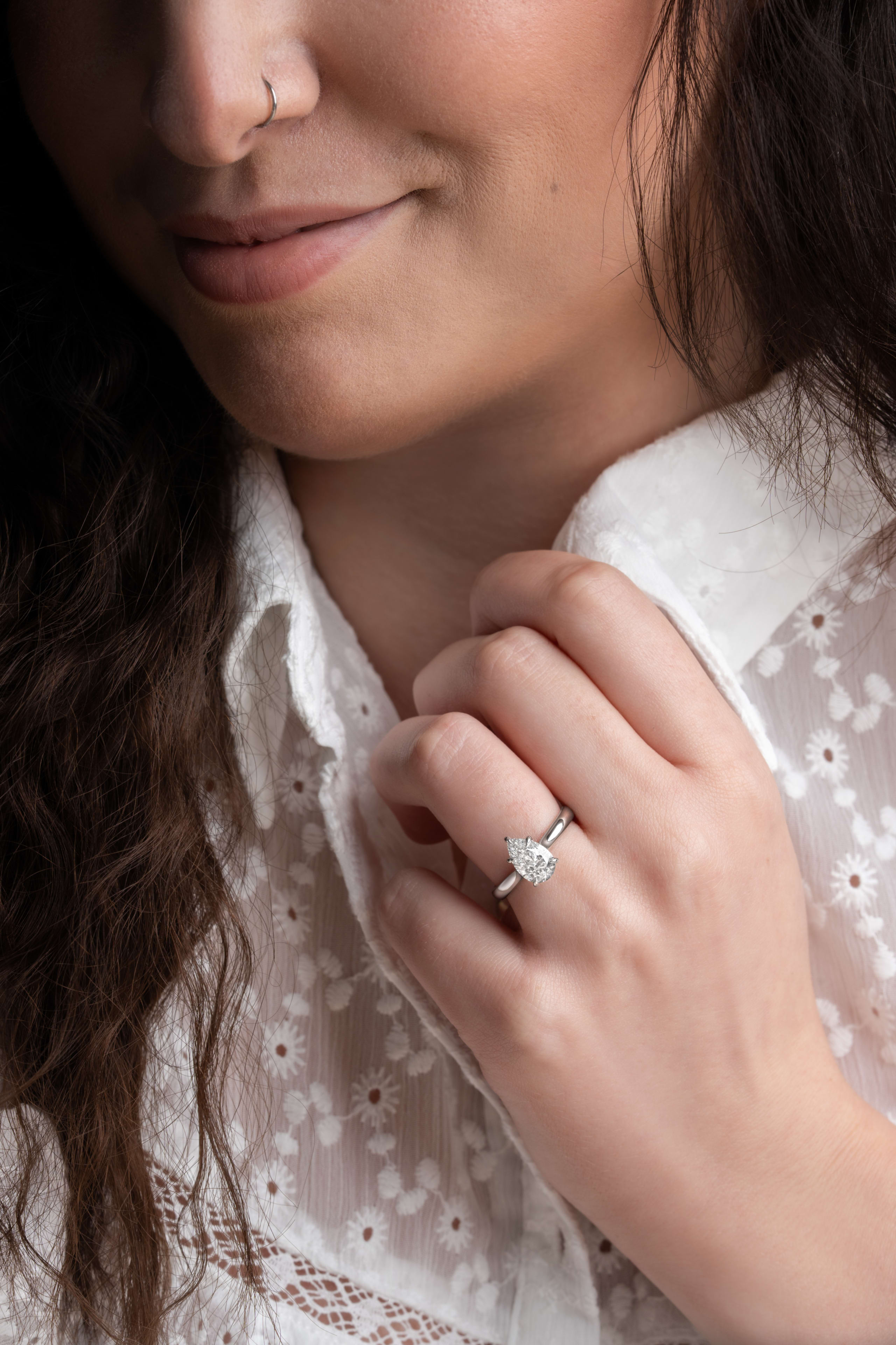 Pear lab diamond solitaire ring  — 2