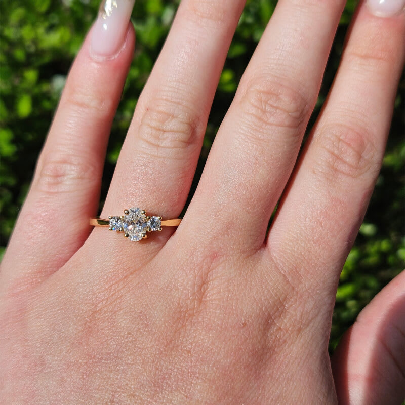 Oval and round lab grown diamond trilogy ring - alternate view