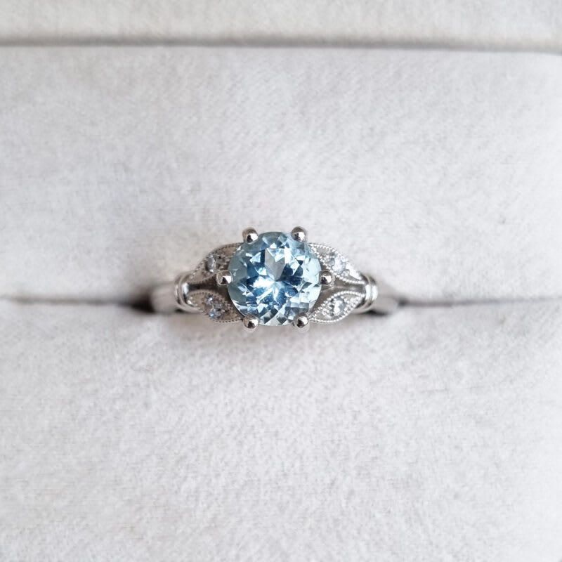 Aquamarine and diamond antique inspired ring — 1