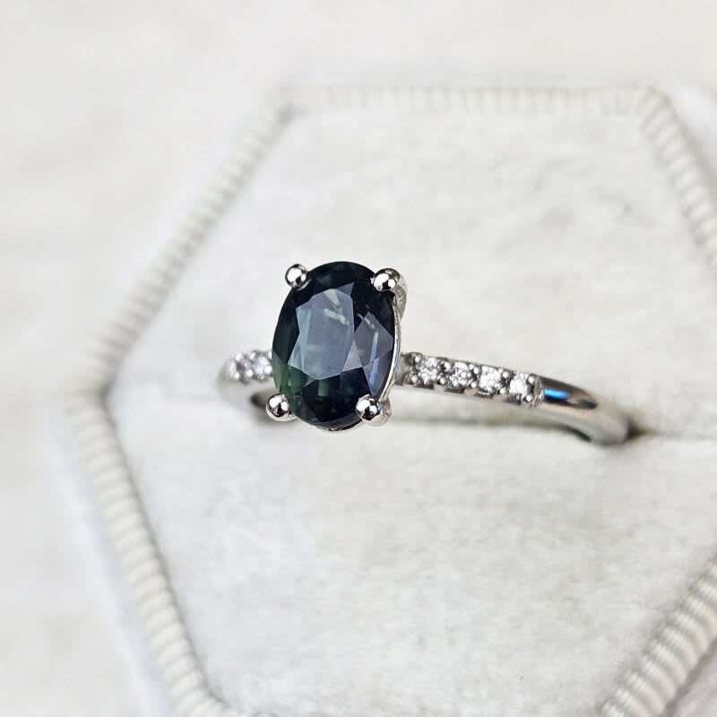 Smoky teal and diamond ring in platinum — 5