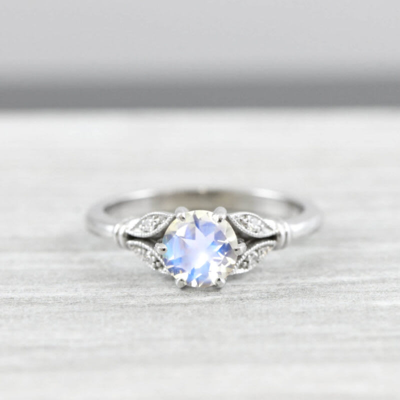 Moonstone and diamond floral ring 