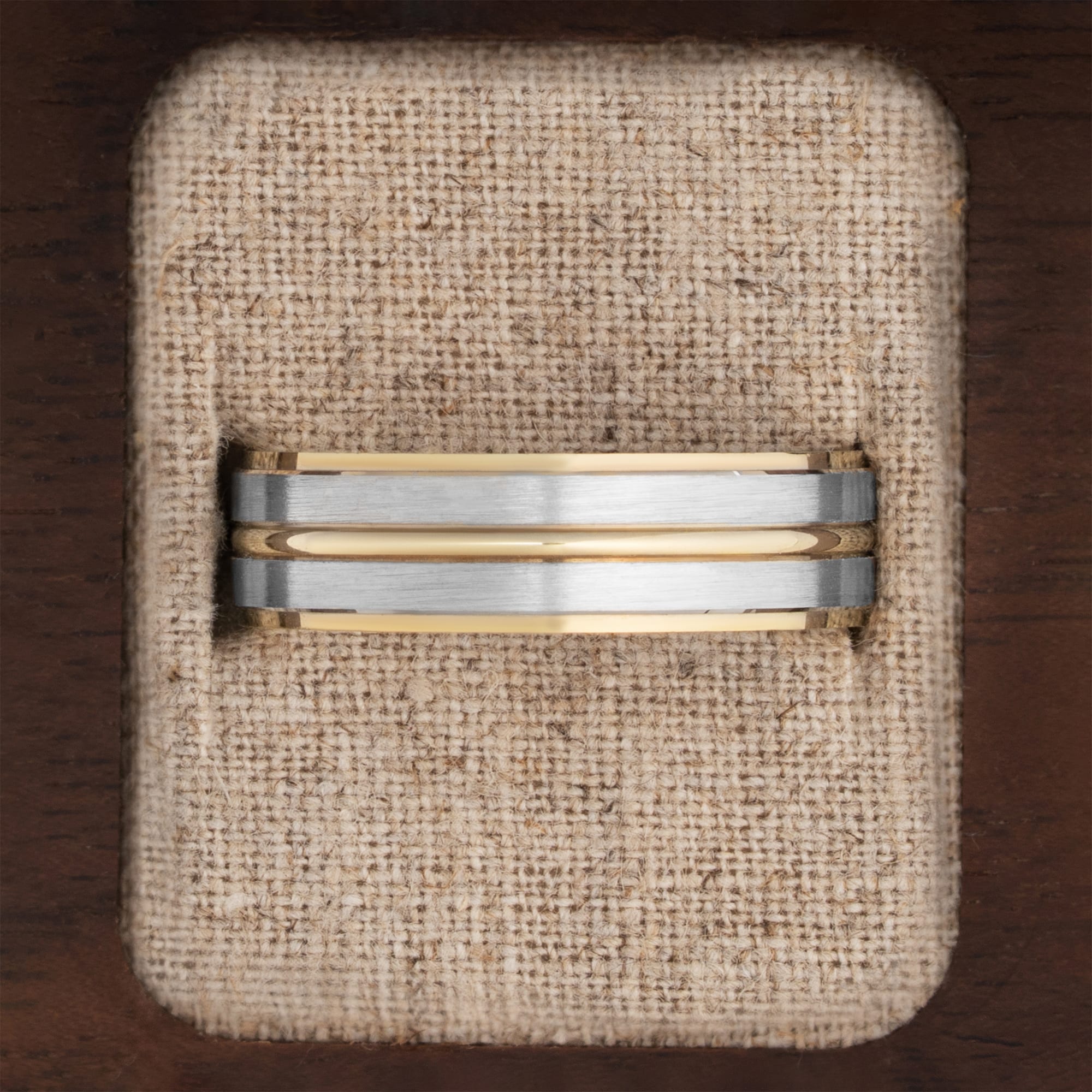 Two tone tramline stepped edge wedding band — 4
