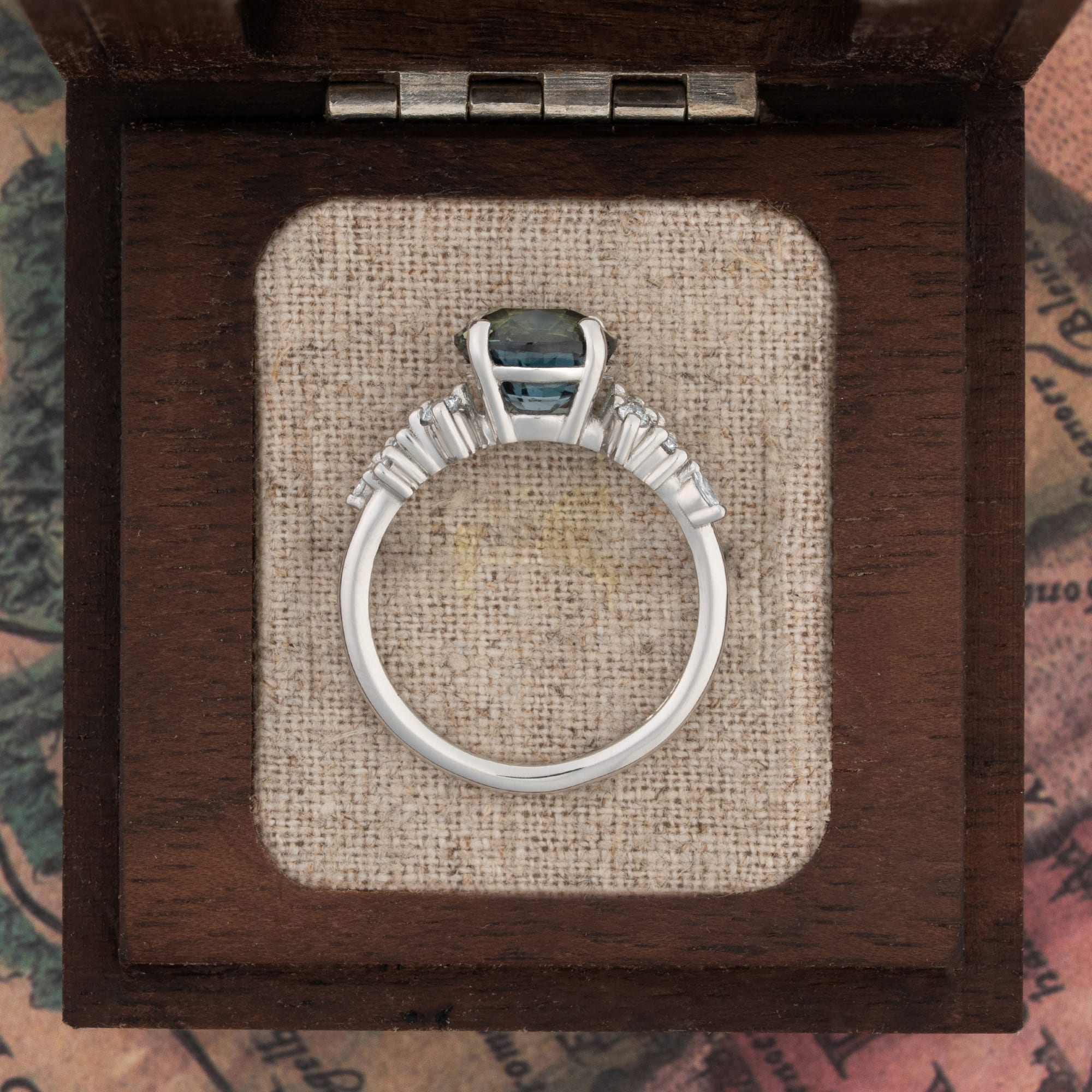 'Hazel' Ocean teal sapphire and diamond floral ring — 4