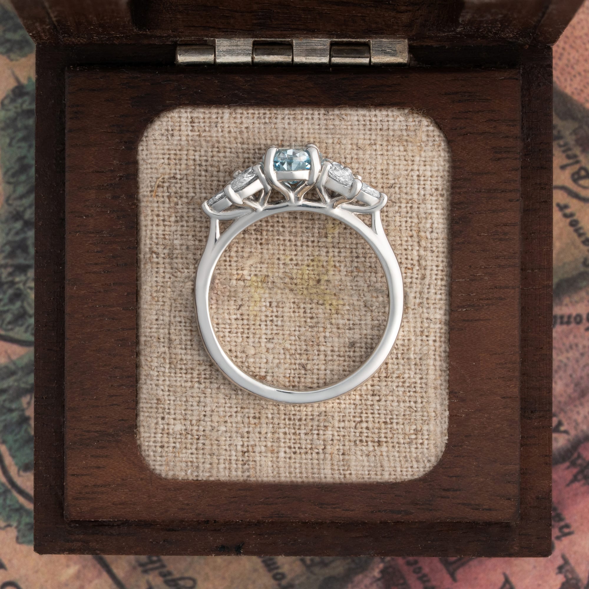 Lab grown blue diamond floral ring — 5
