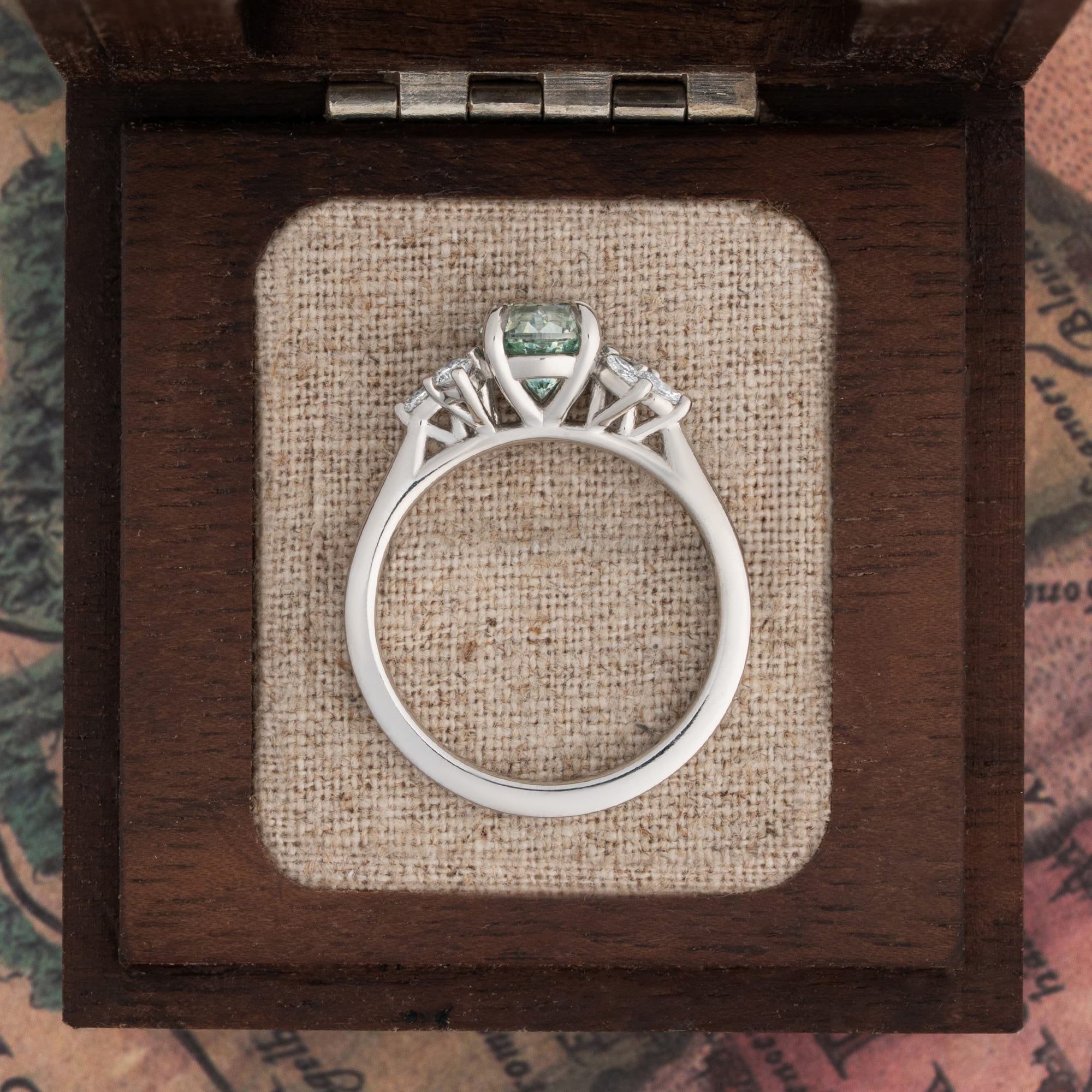 'Dawnflower' Unique seafoam green lab grown diamond ring — 4