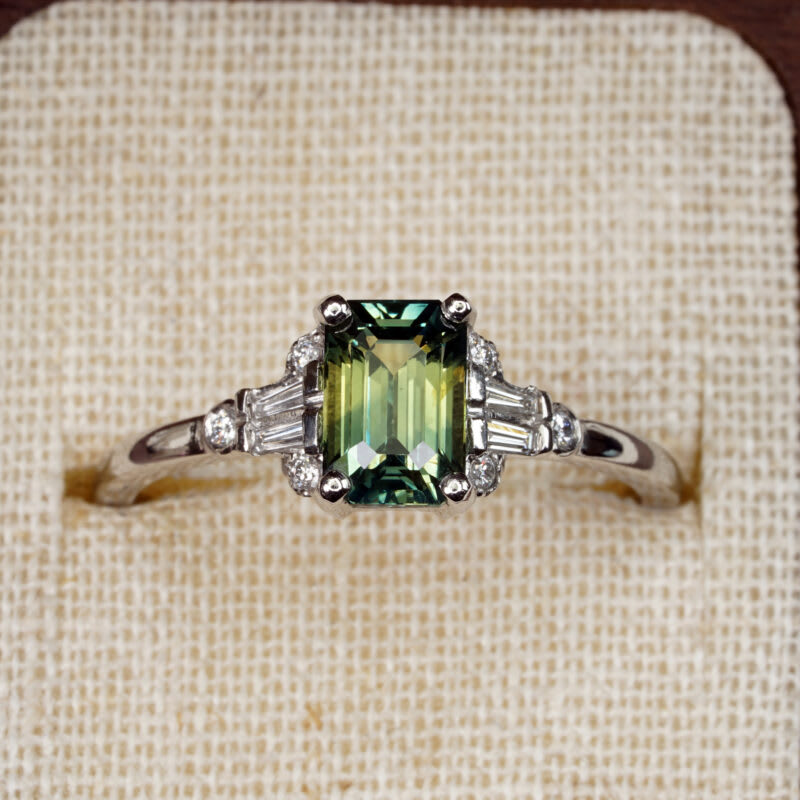Parti sapphire and diamond 1920s inspired engagement ring — 1