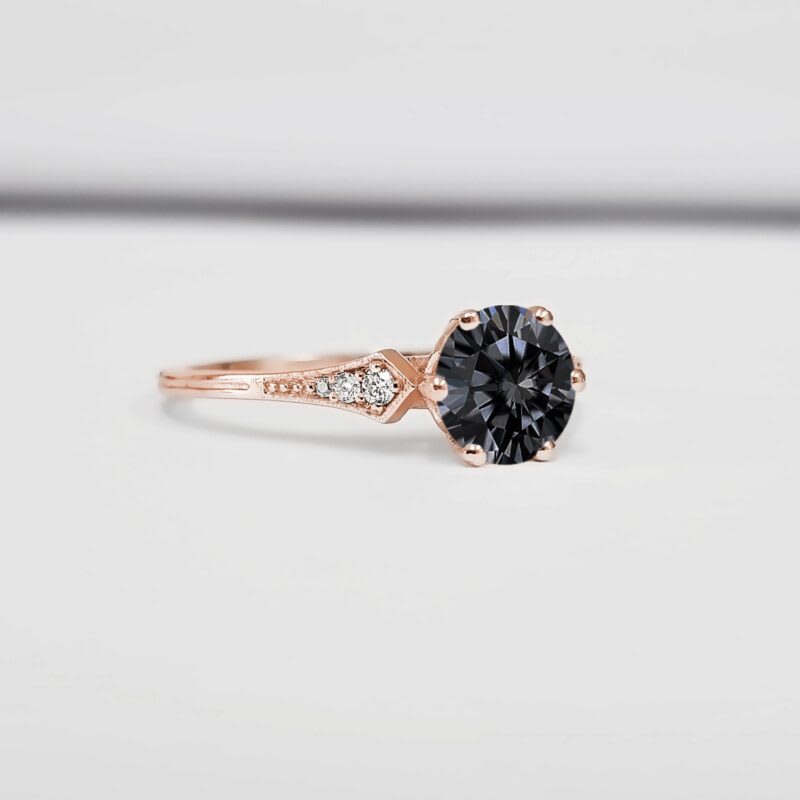 Grey moissanite and diamond engagement ring  - alternate view