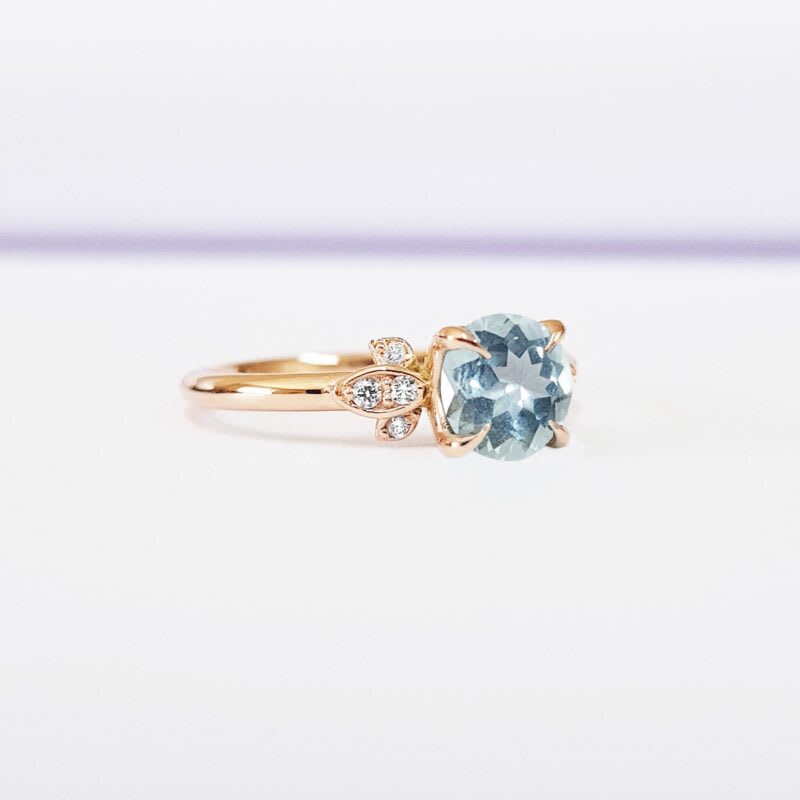 "Fable" Aquamarine and diamond floral engagement ring — 2
