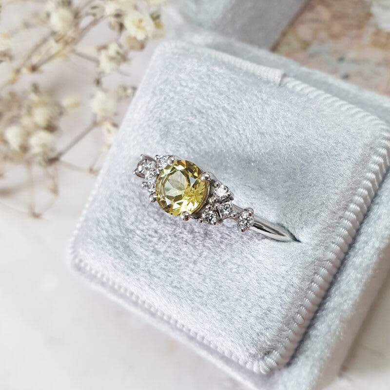 Yellow sapphire and diamond engagement ring — 4