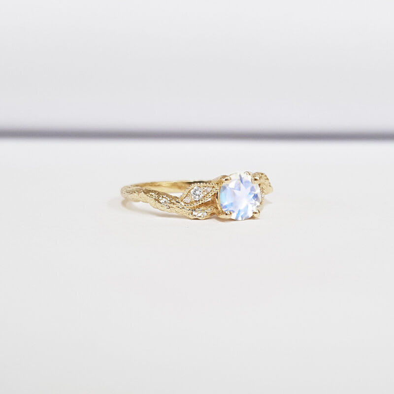 Moonstone and diamond nature inspired ring — 2