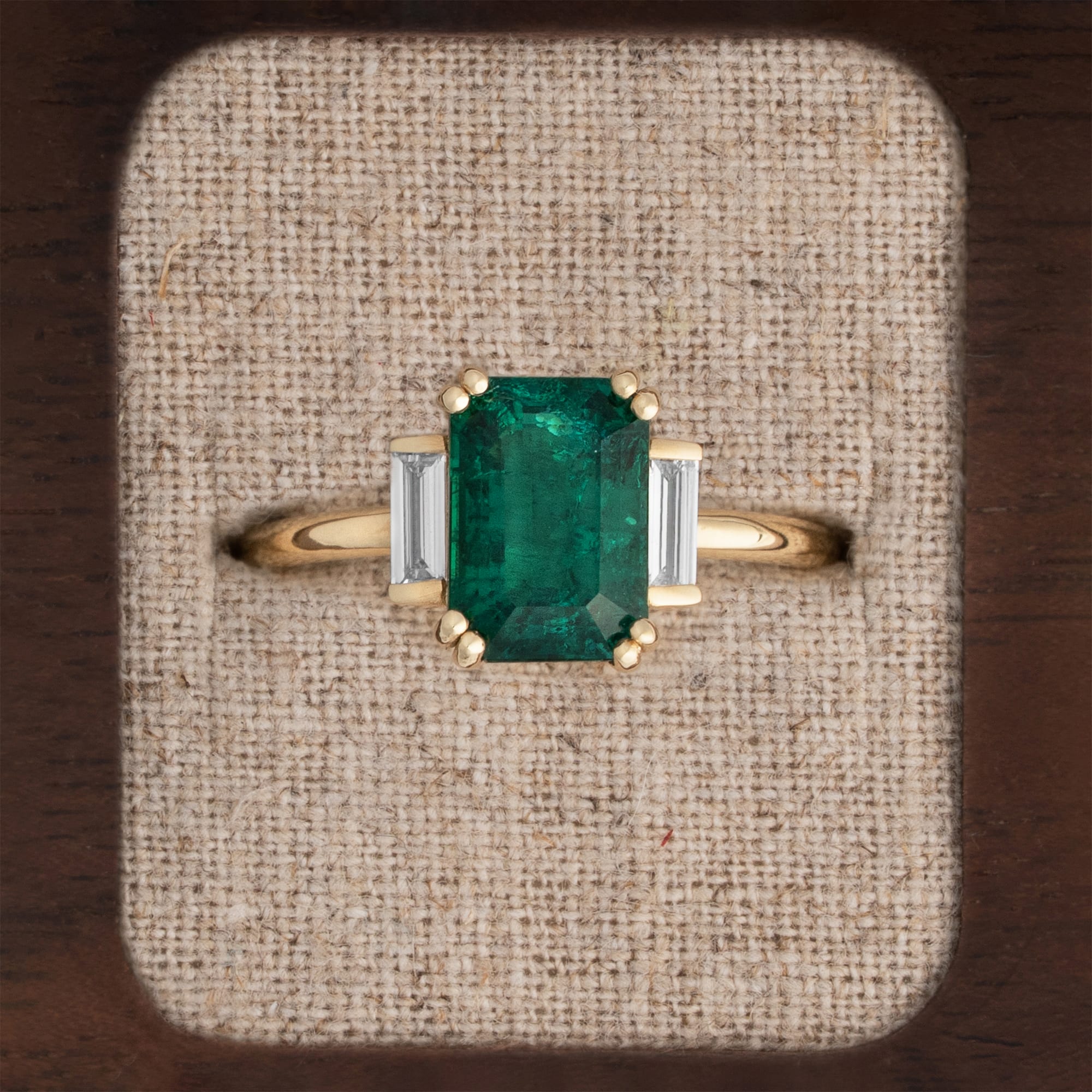'Vivienne' Art deco inspired emerald and diamond ring