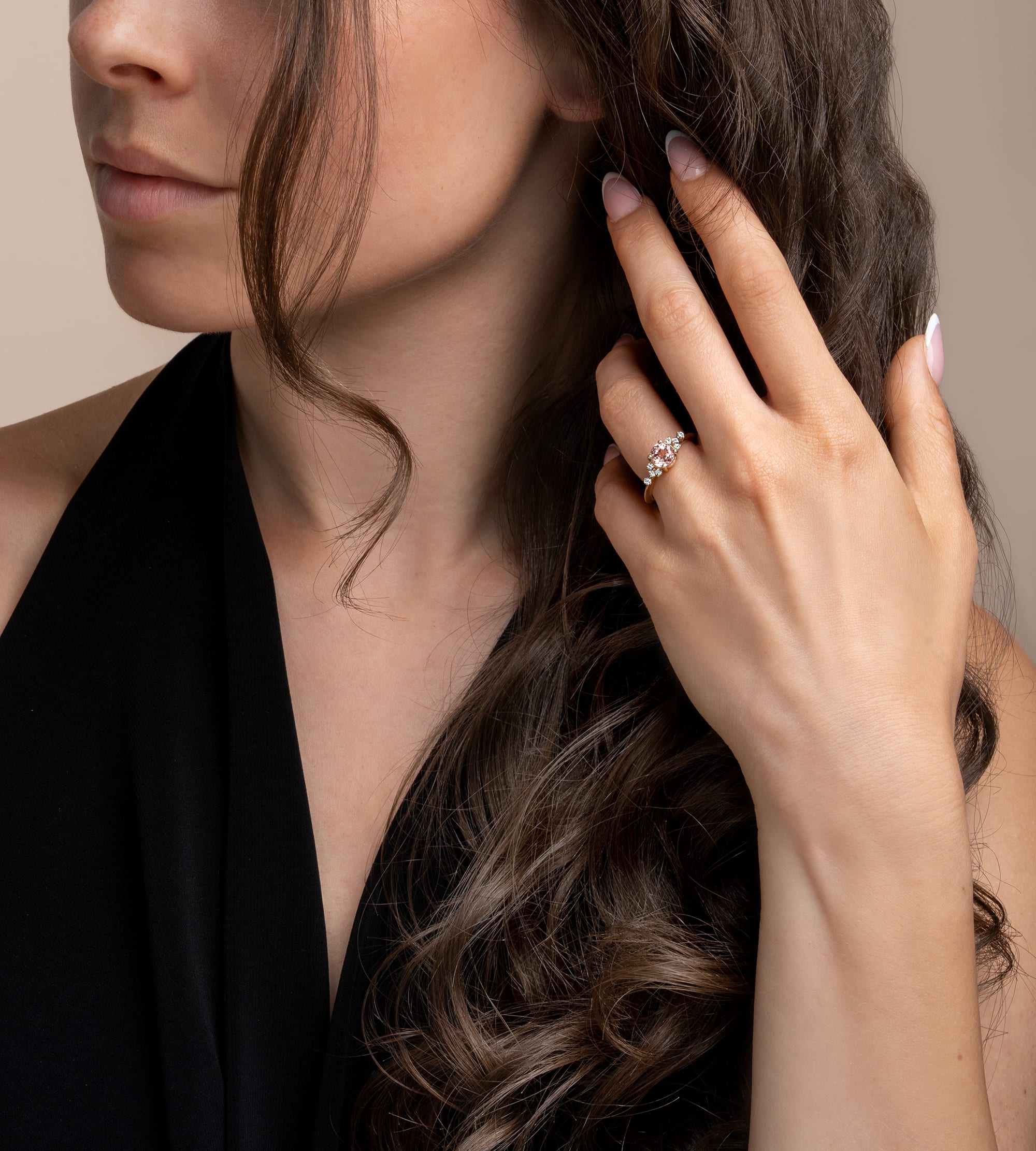 Champagne sapphire and diamond engagement ring - alternate view