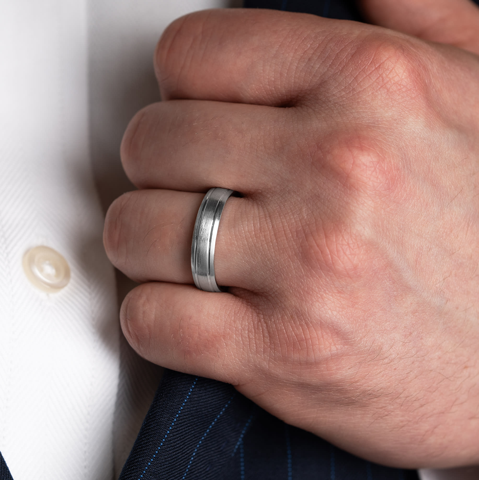 Diamond cut brushed wedding band  — 1