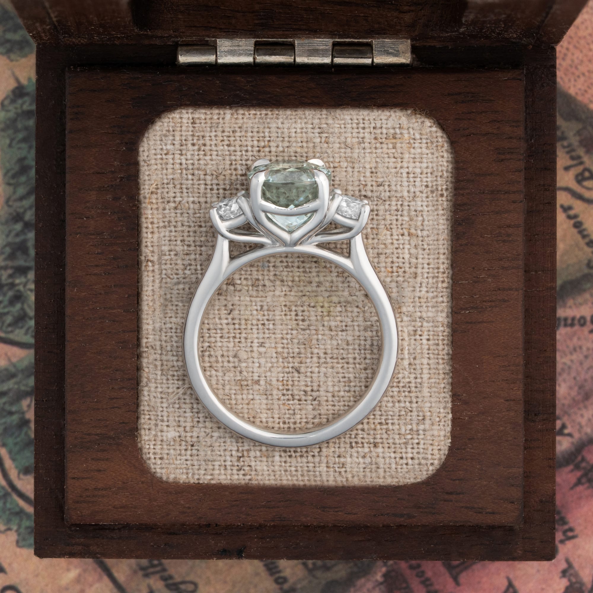 Icy blue tourmaline and diamond trilogy ring — 5