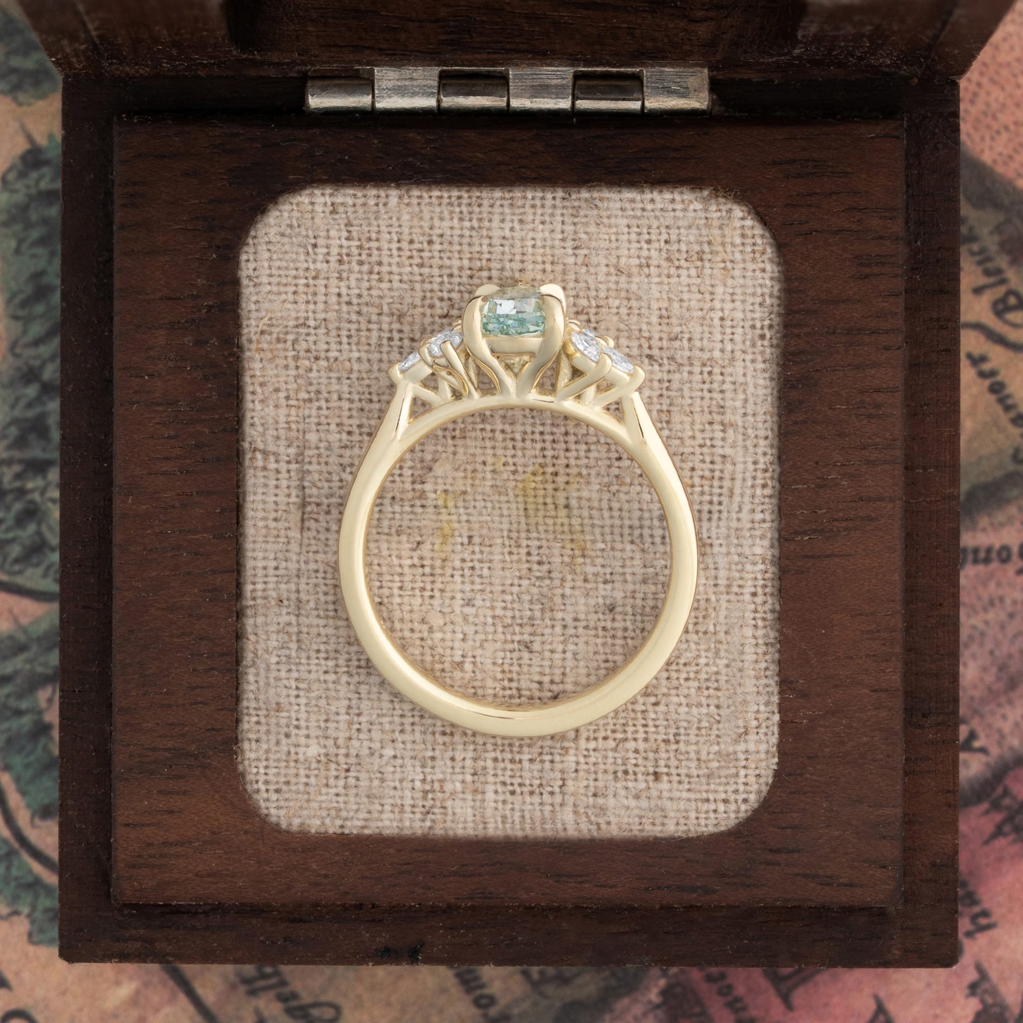 'Dawnflower' Mint green lab grown diamond ring — 3