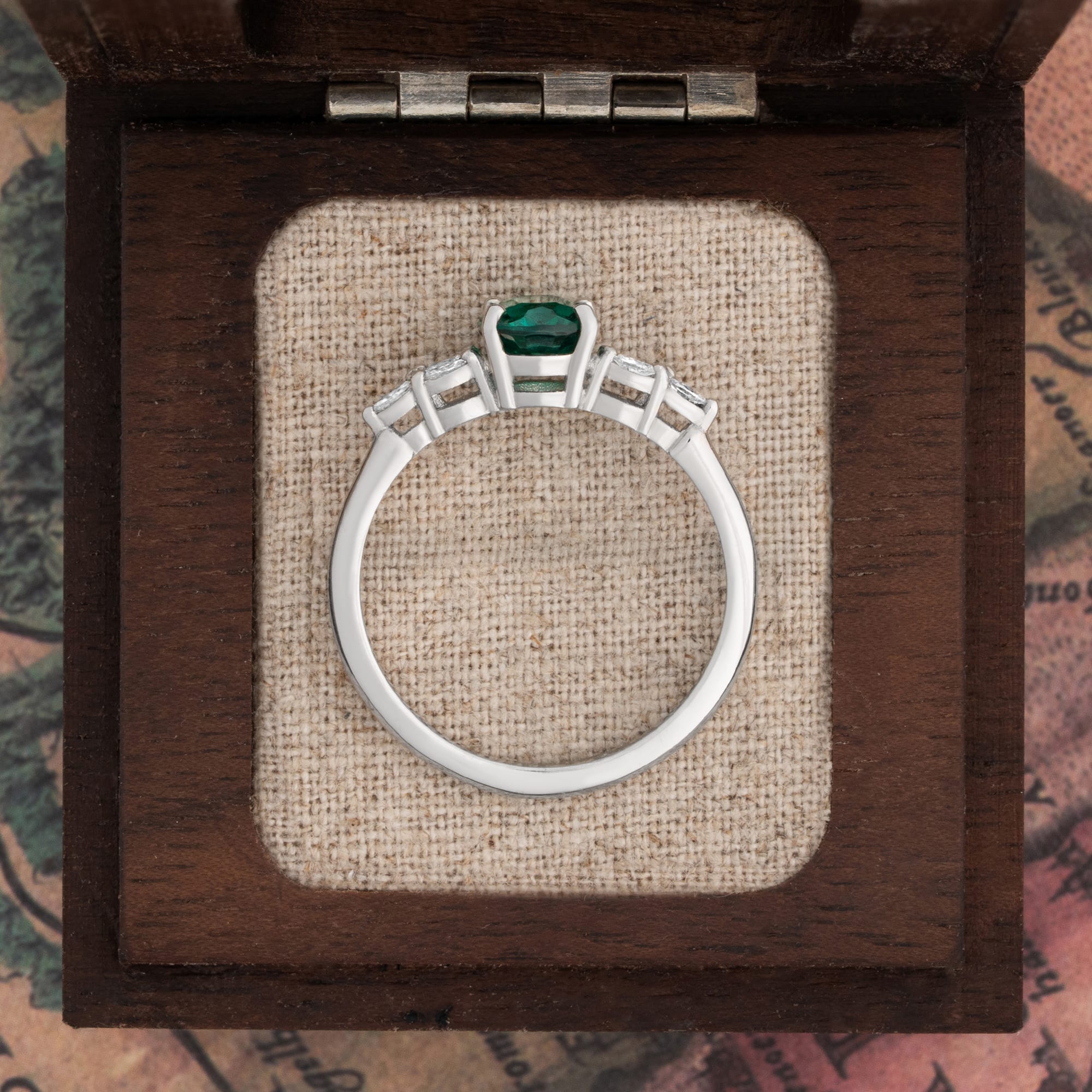 Lab grown oval emerald and marquise diamond ring — 3