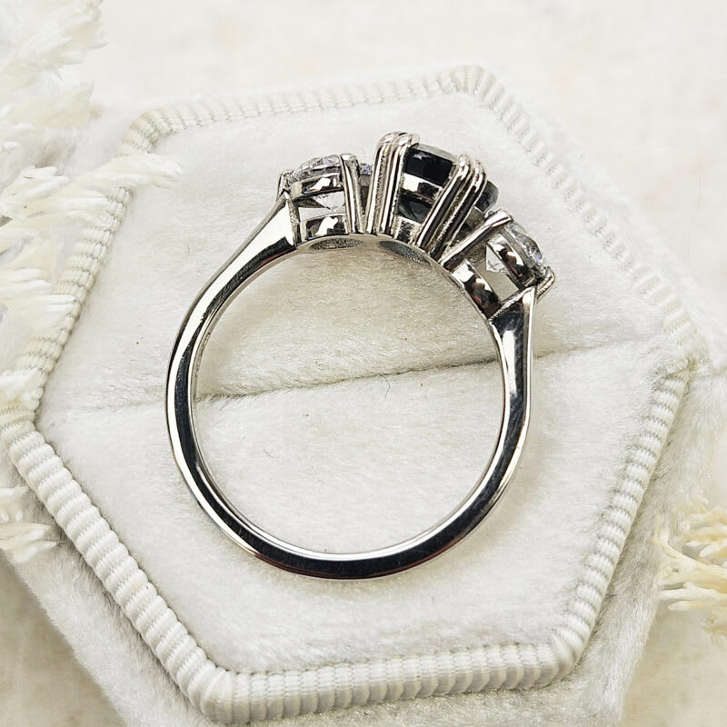 Oval teal sapphire and diamond trilogy ring — 4