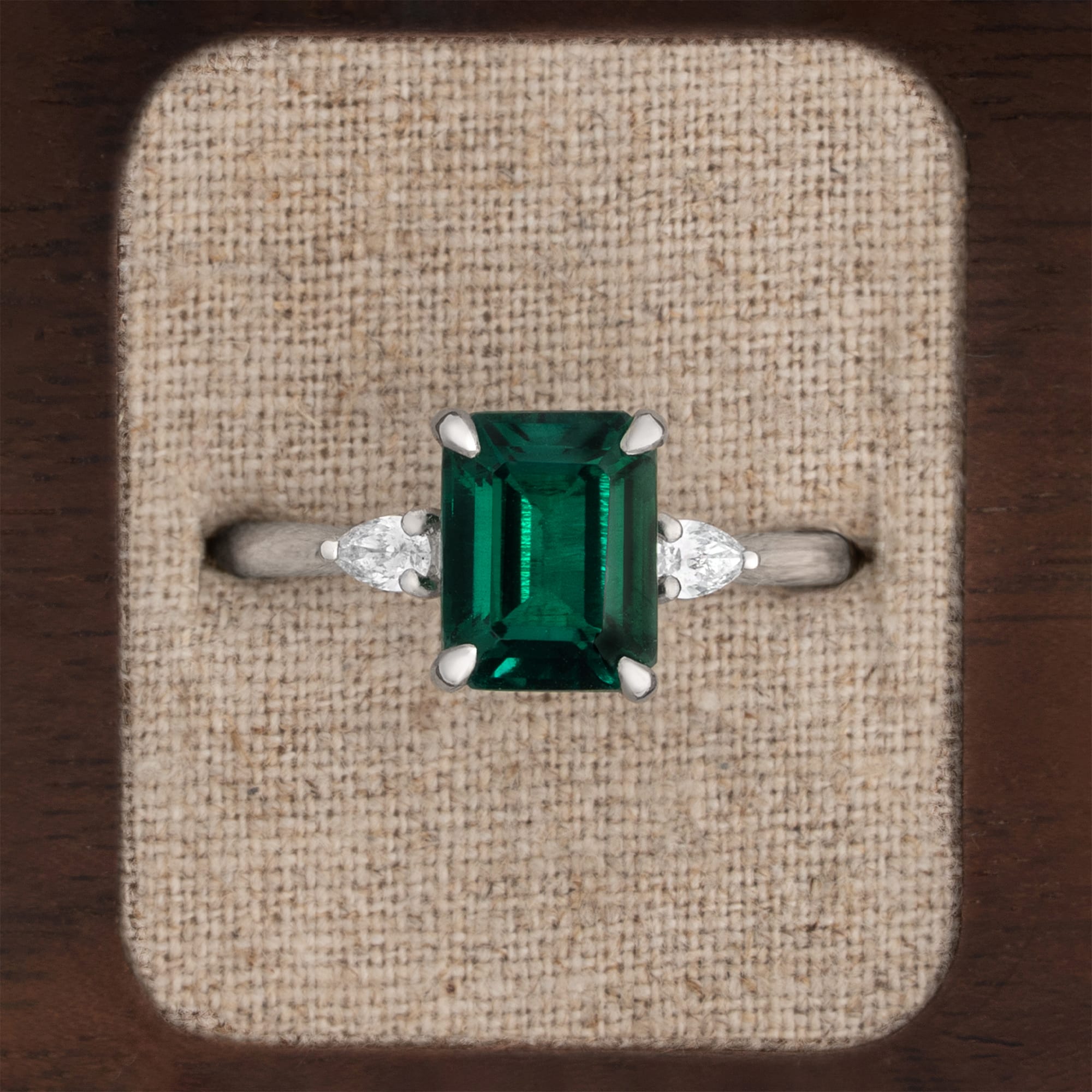 Emerald and lab diamond trilogy ring — 1