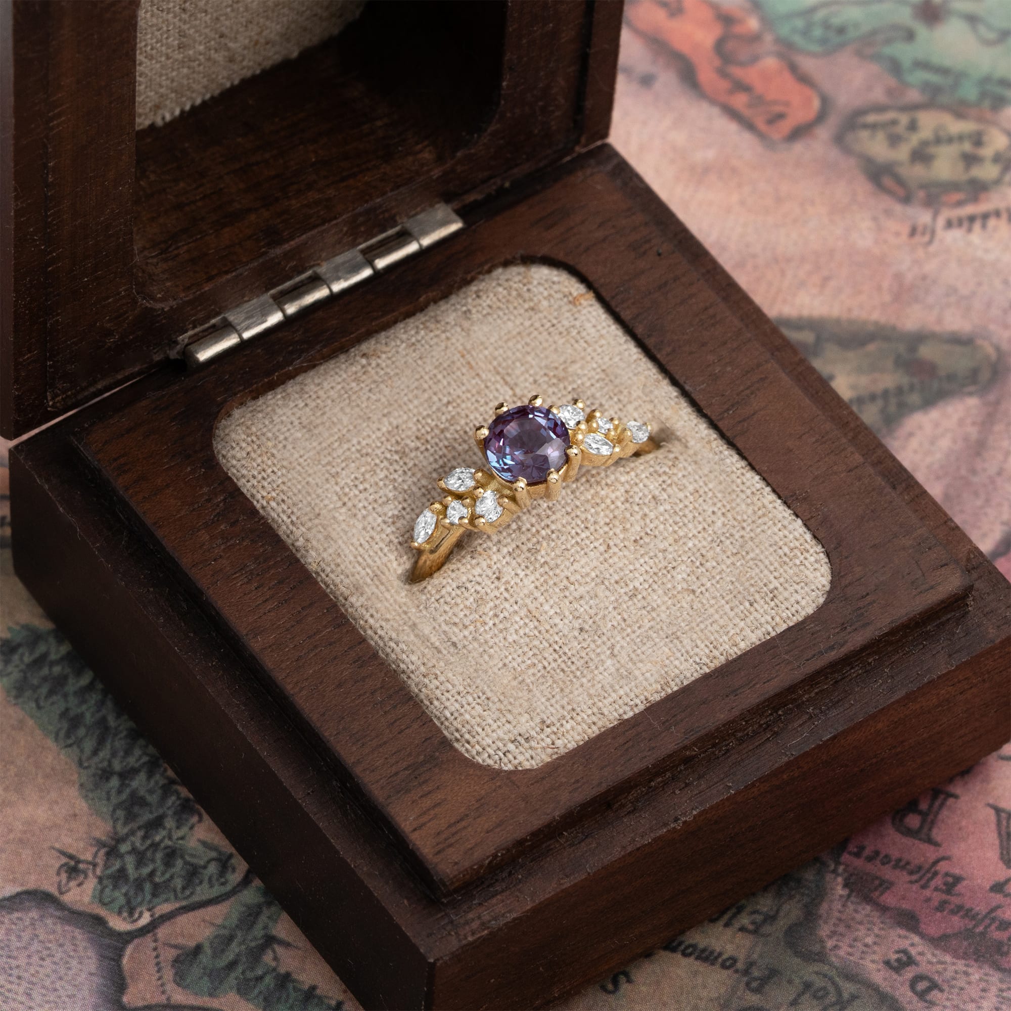 Alexandrite and diamond floral ring — 3