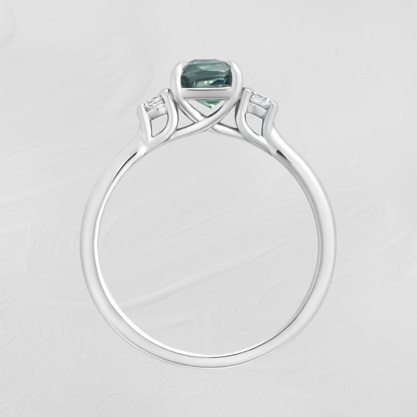 Antique cut icy teal sapphire and diamond ring — 3