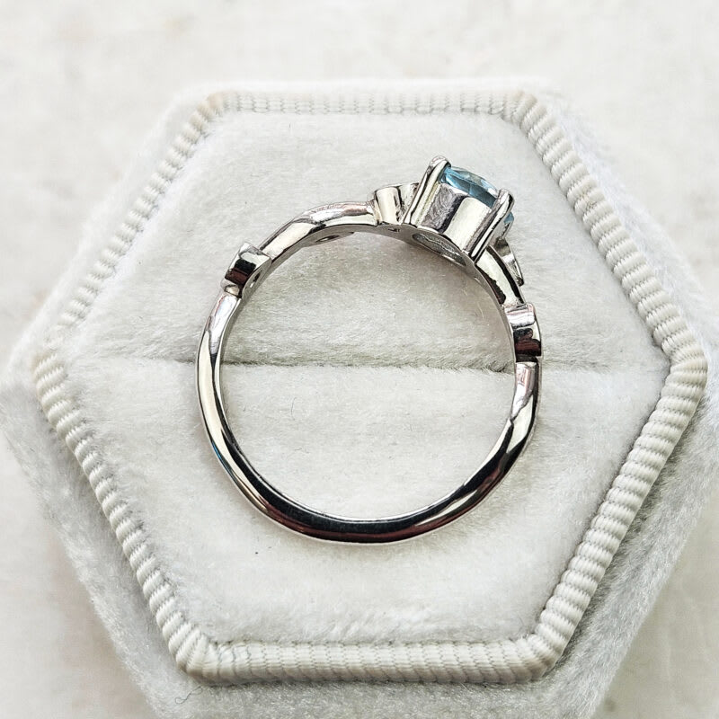 Aquamarine and diamond floral ring — 3