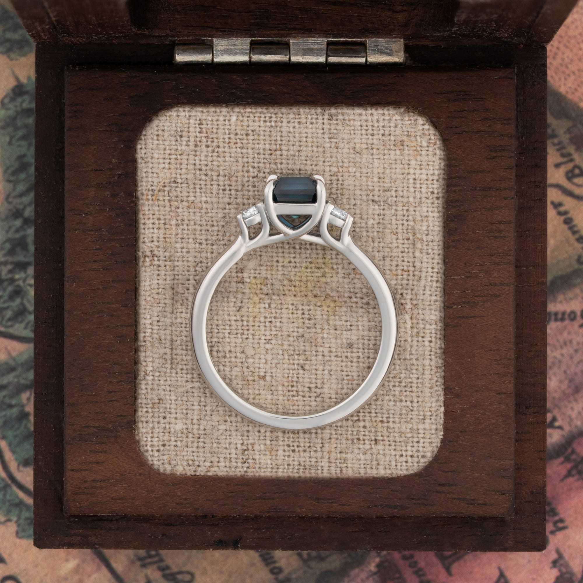 Octagonal Teal Sapphire and Diamond Trilogy in Platinum — 3