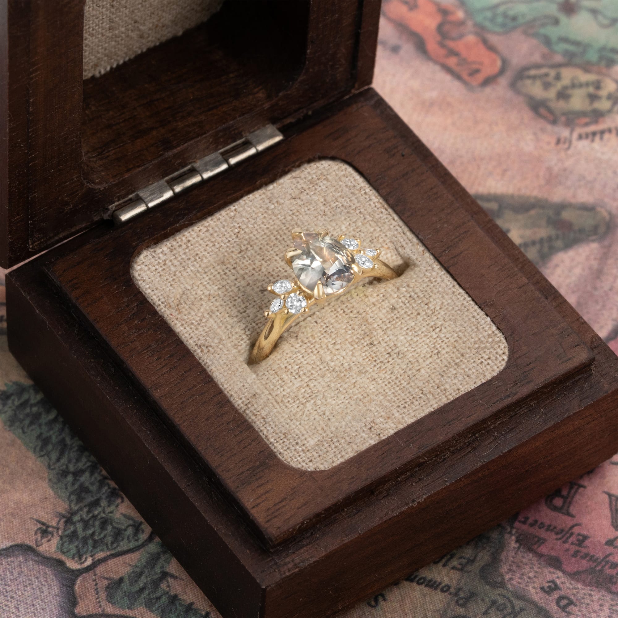 'Dawnflower' Uniquely coloured sapphire and diamond ring — 3