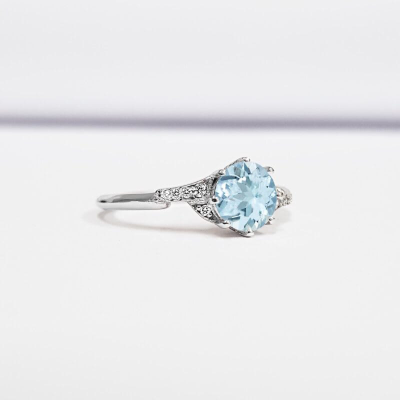'Cora' Aquamarine and diamond engagement ring  — 2