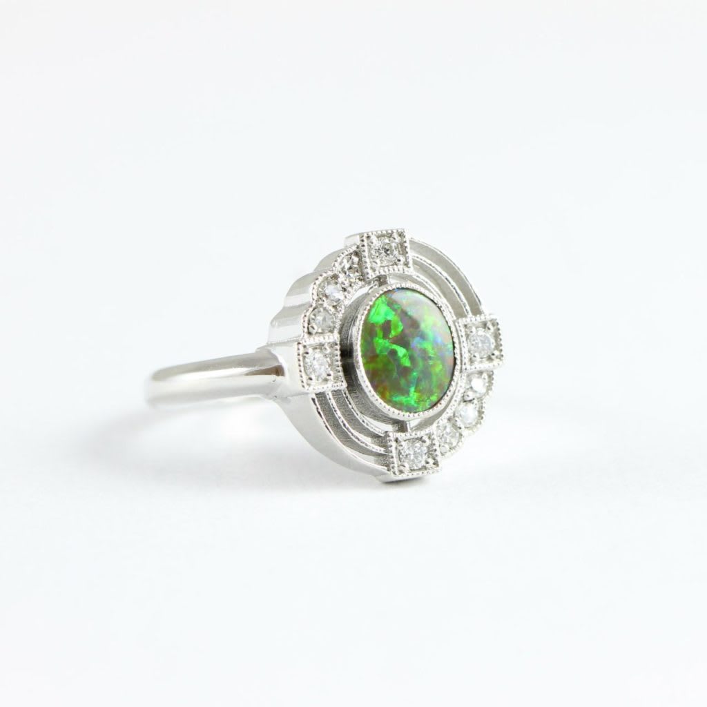 Black opal and diamond antique inspired ring  — 2