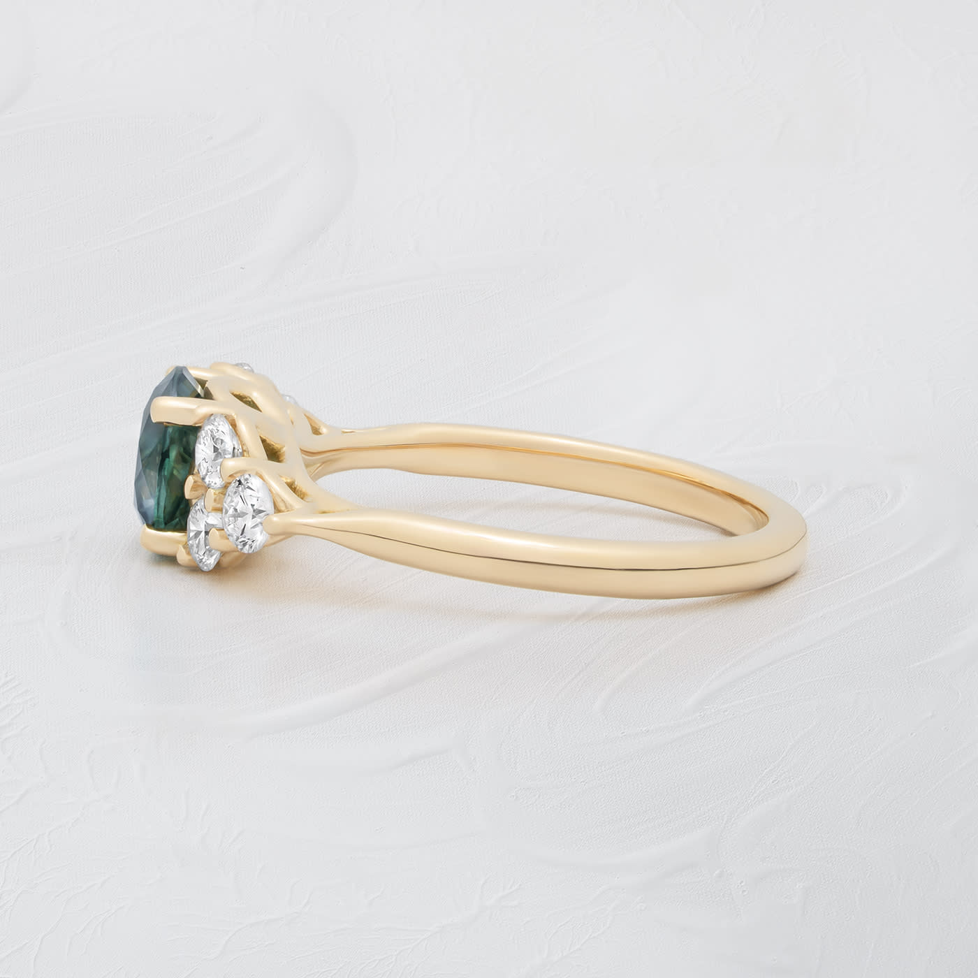 Australian precision cut teal sapphire and diamond ring — 3