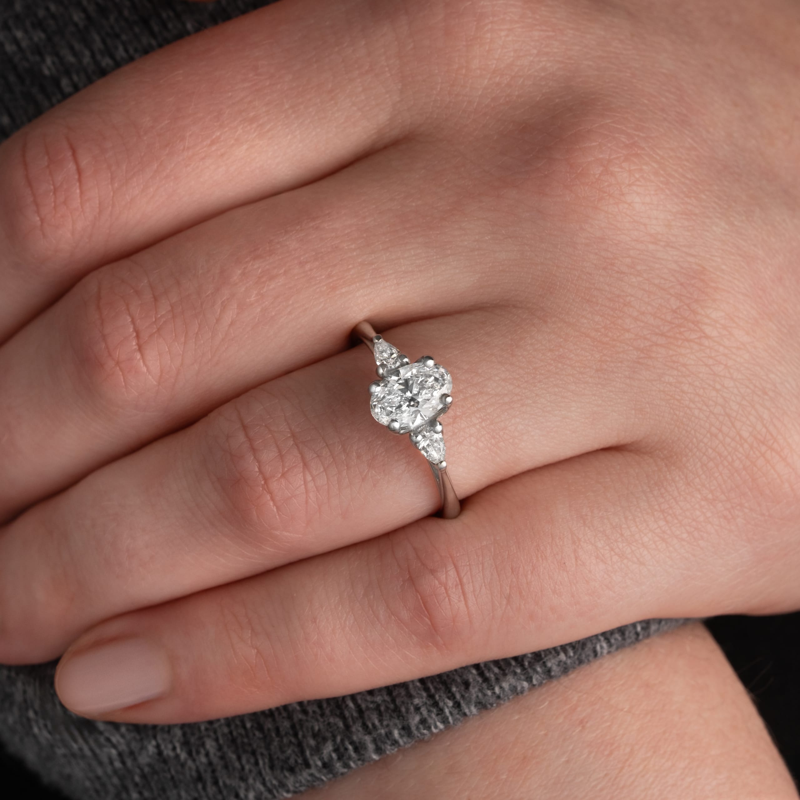 'Ava' Oval and pear lab grown diamond tulip ring — 4