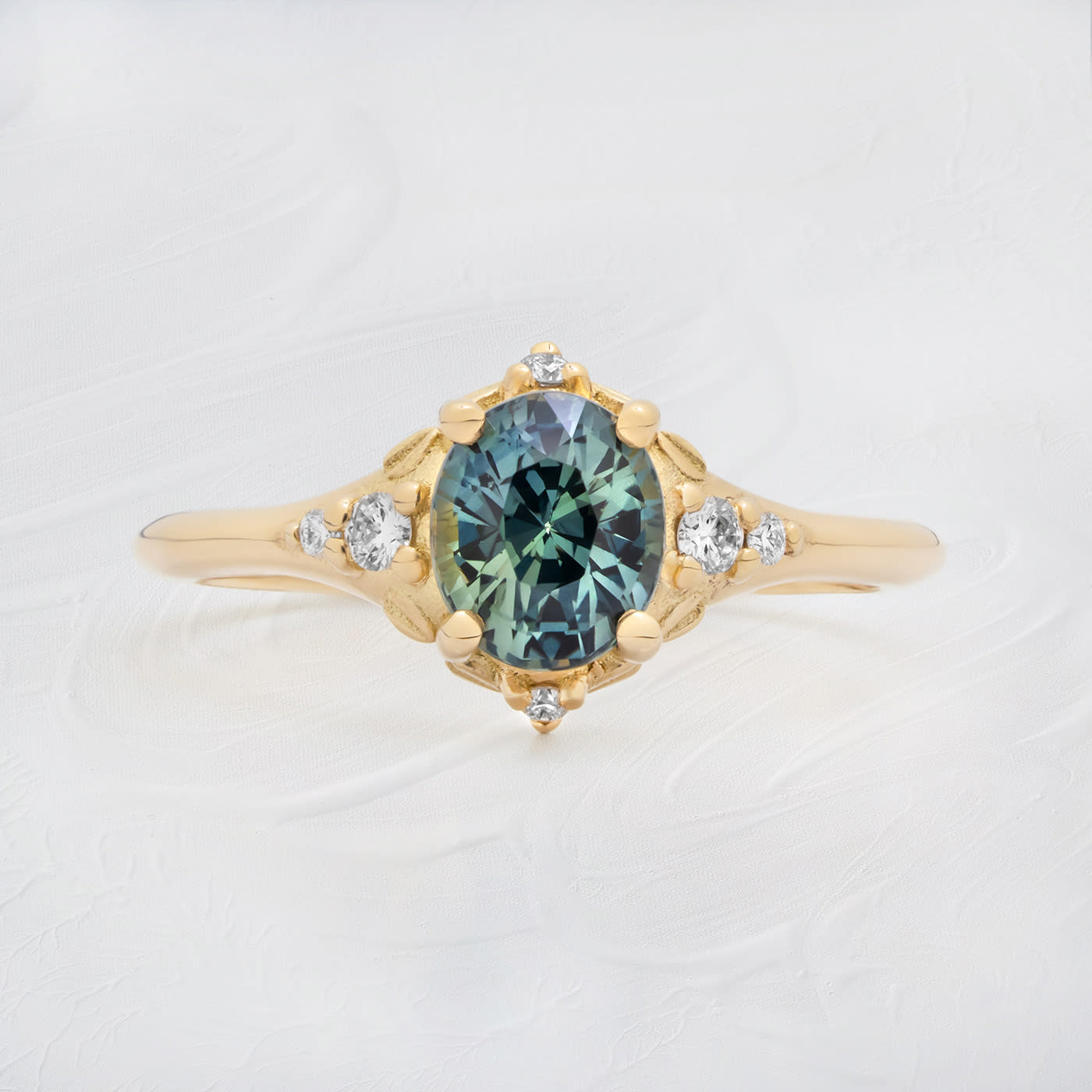 'Forest Vow' teal sapphire and lab grown diamond ring — 1