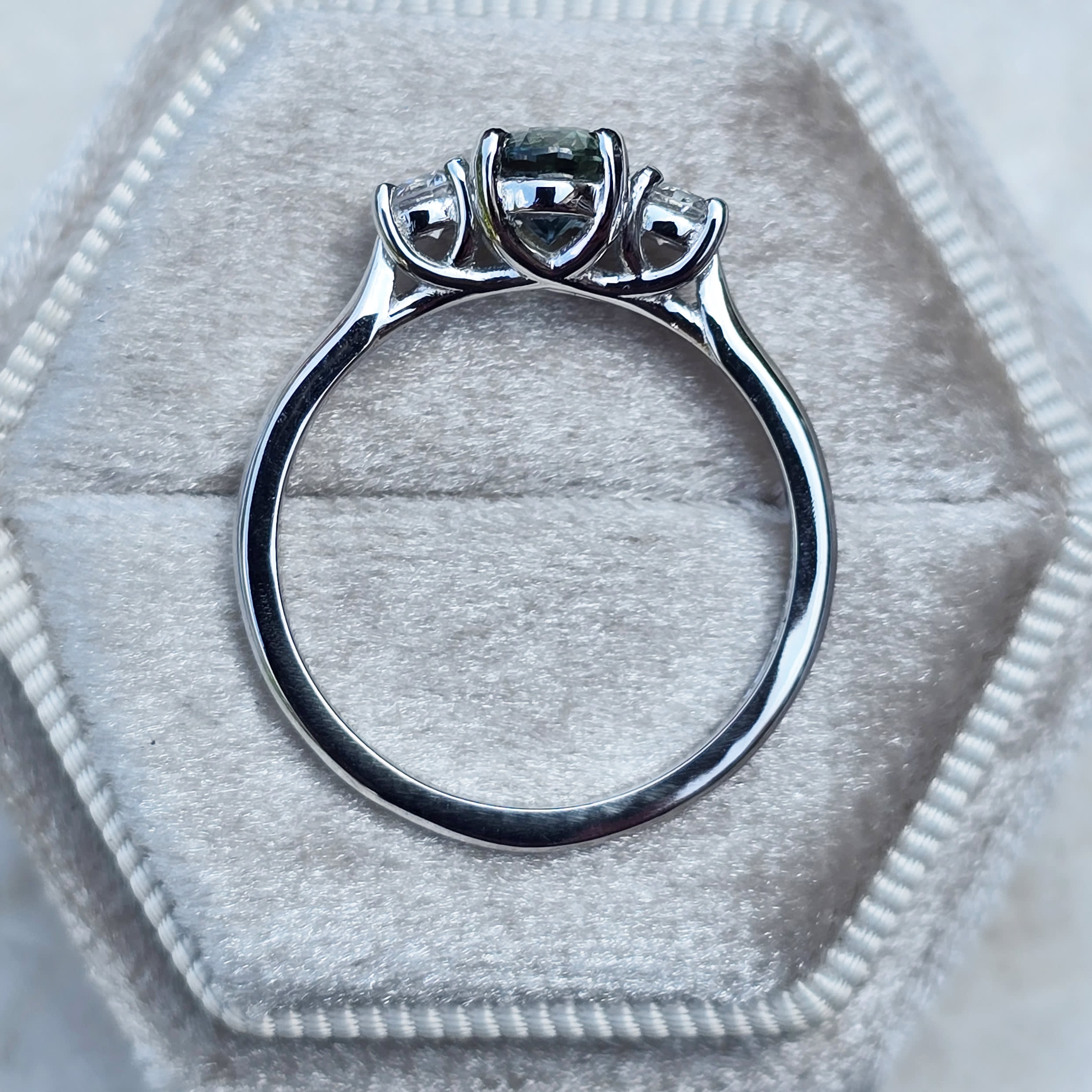 Icy teal sapphire and diamond ring — 3