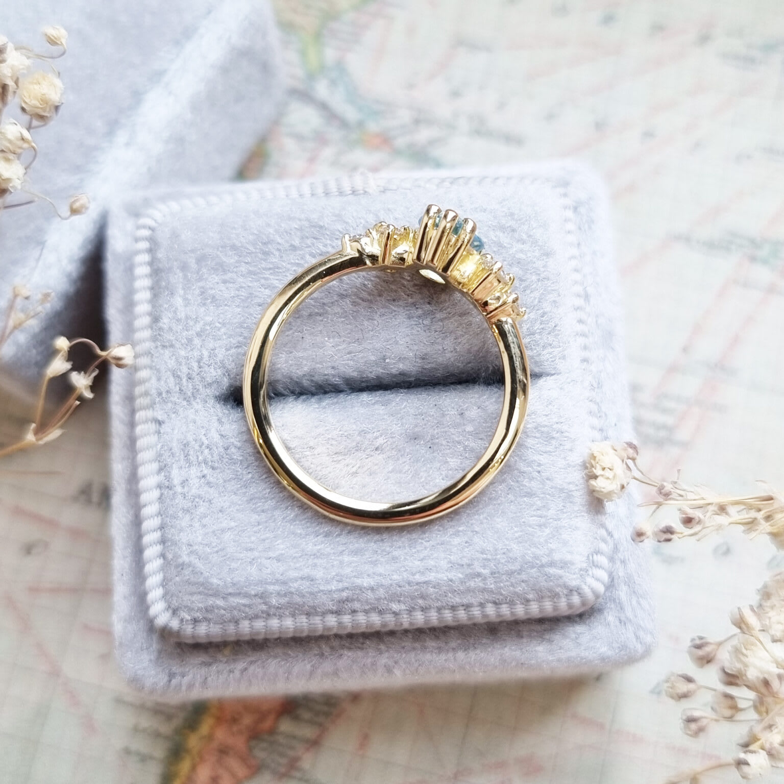 Pear cut aquamarine and diamond cluster ring — 3