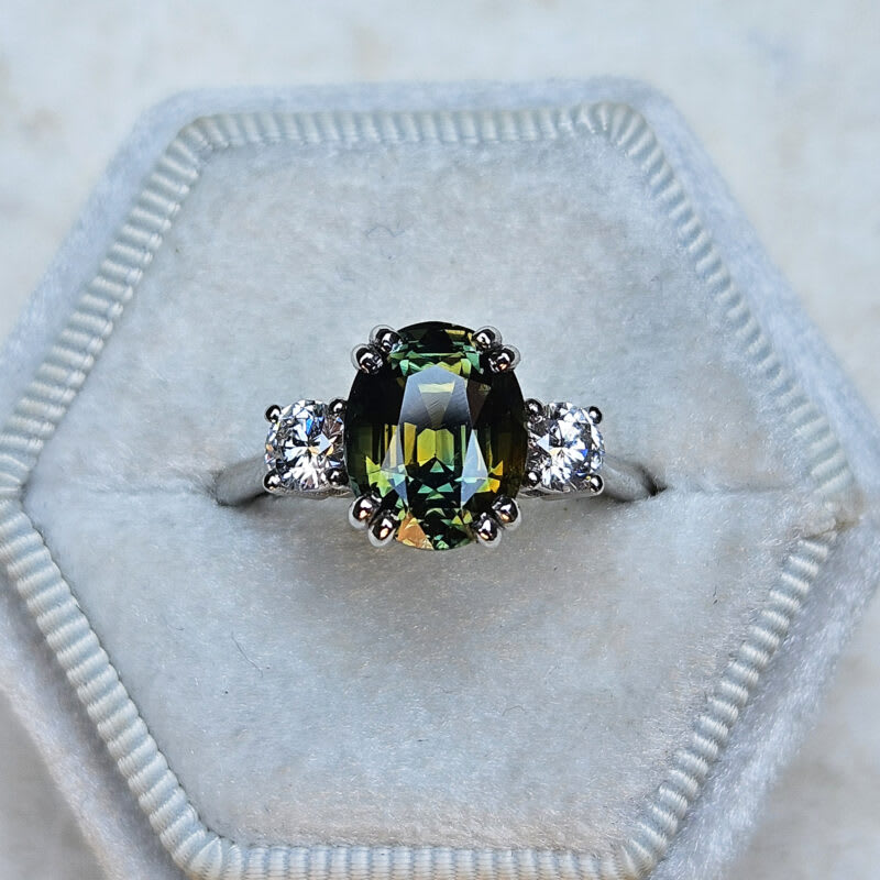 Parti sapphire and diamond trilogy ring — 1