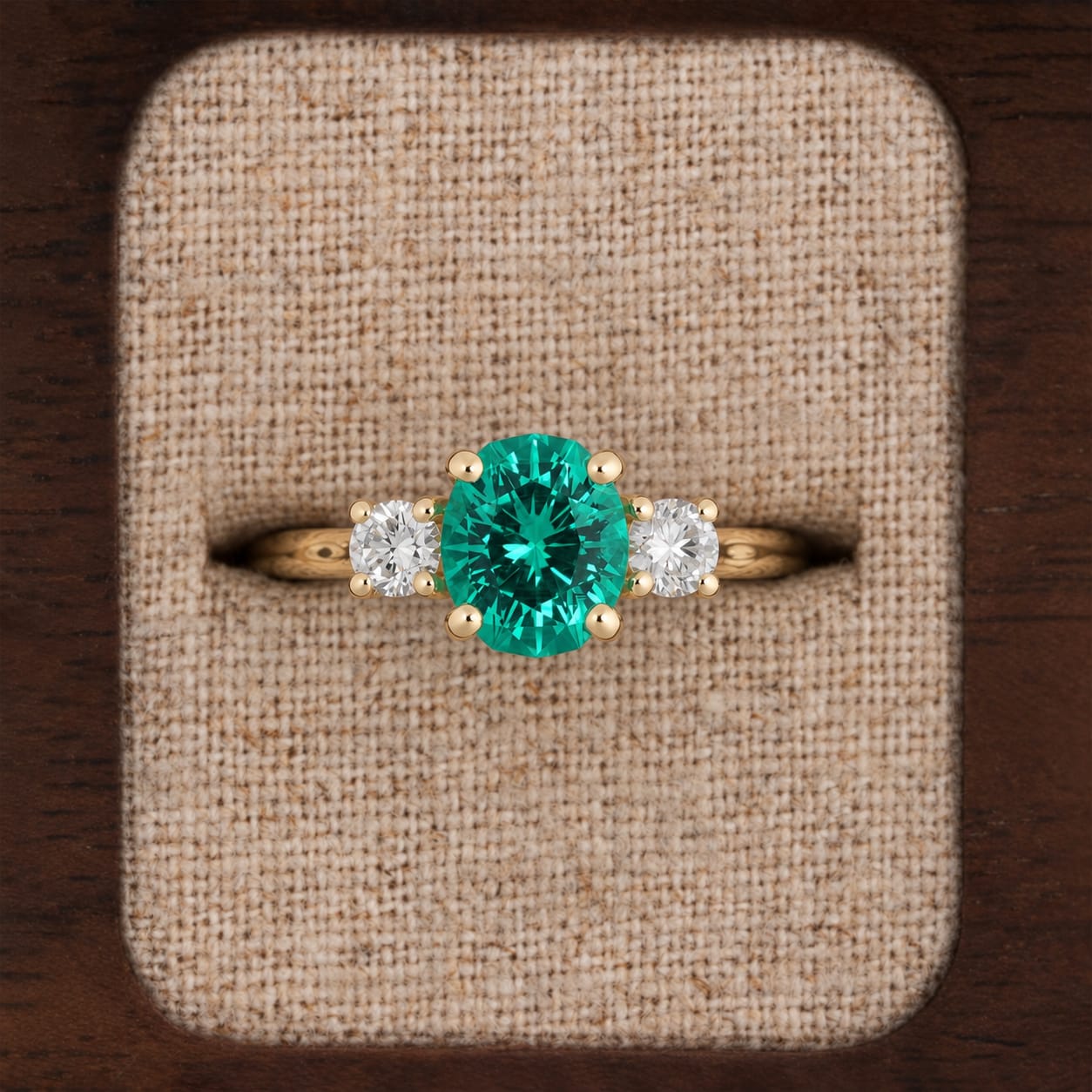 'Trinity' Super precision cut lab grown emerald and diamond ring — 1