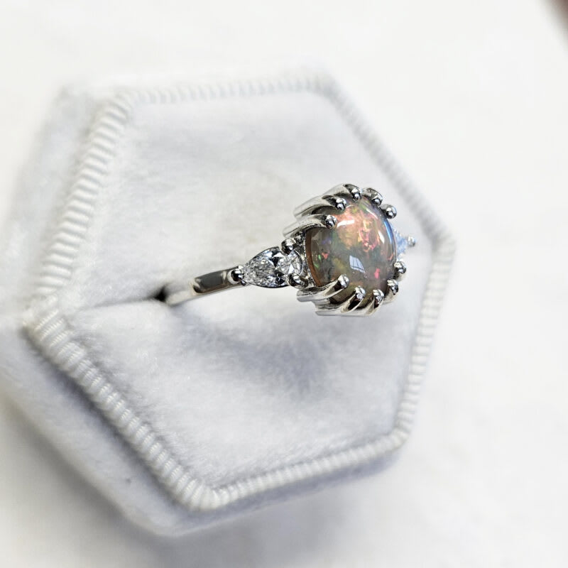 Dark opal and diamond ring — 4