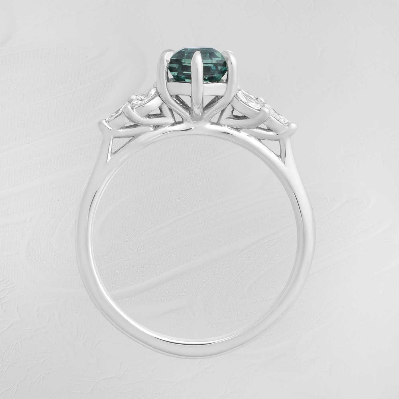 Hexagon teal sapphire and diamond ring — 3
