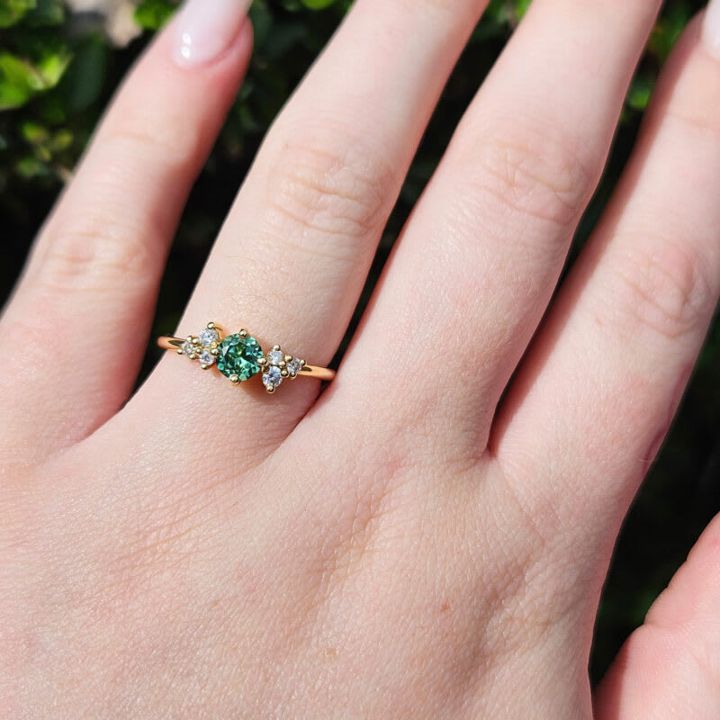 Lab grown green sapphire and diamond ring  - alternate view