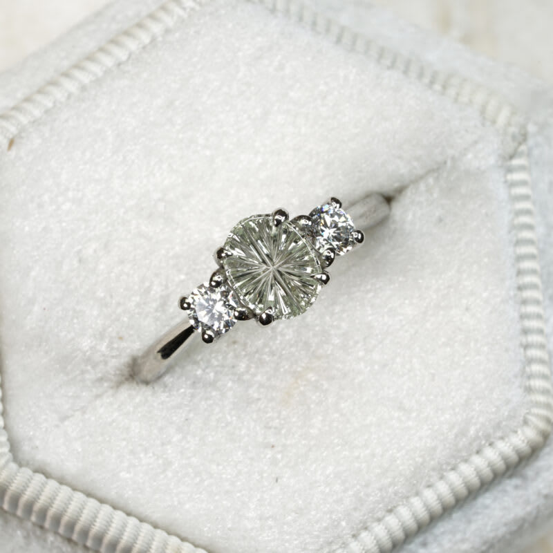Starbrite seafoam sapphire and diamond trilogy ring — 2