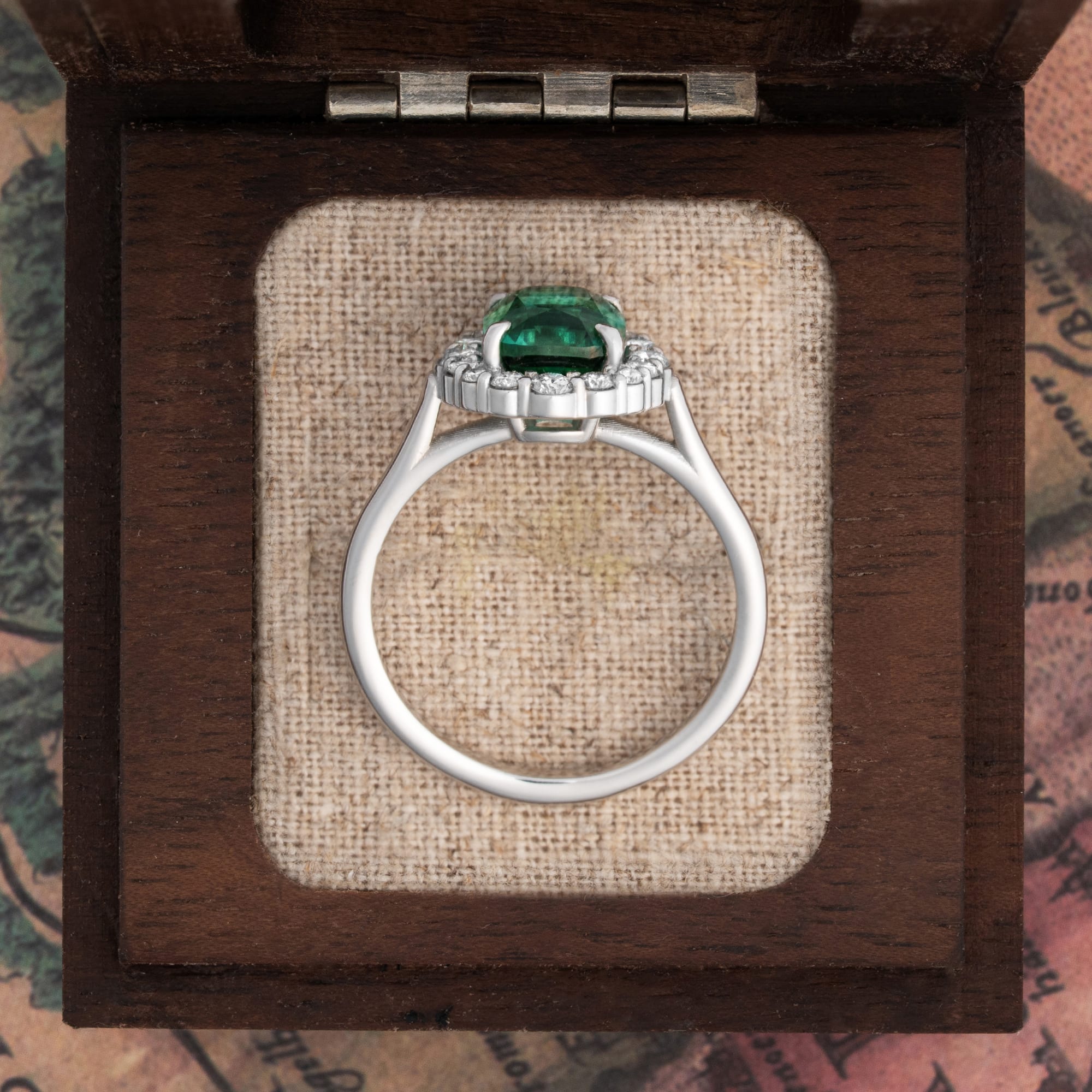 Cushion lagoon tourmaline and diamond halo ring — 4