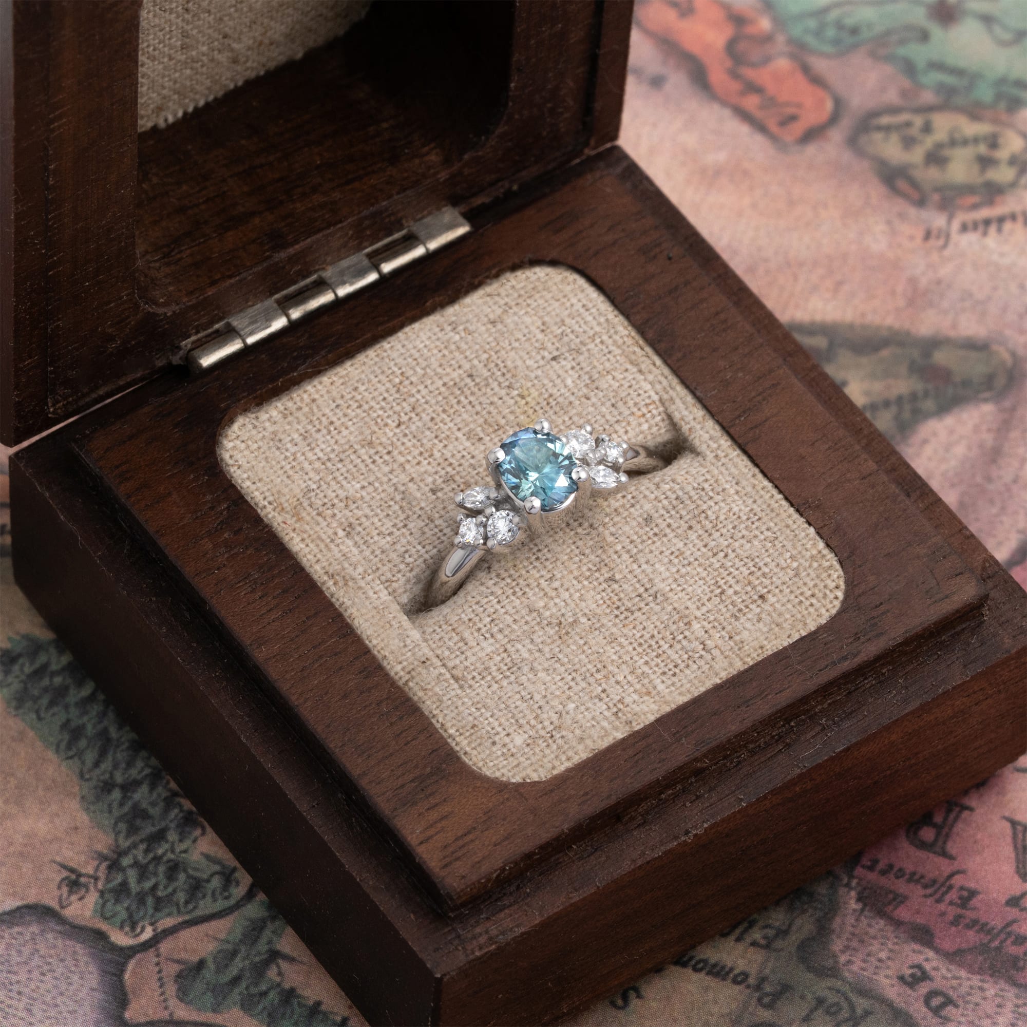 Montana sapphire and diamond cluster ring — 2