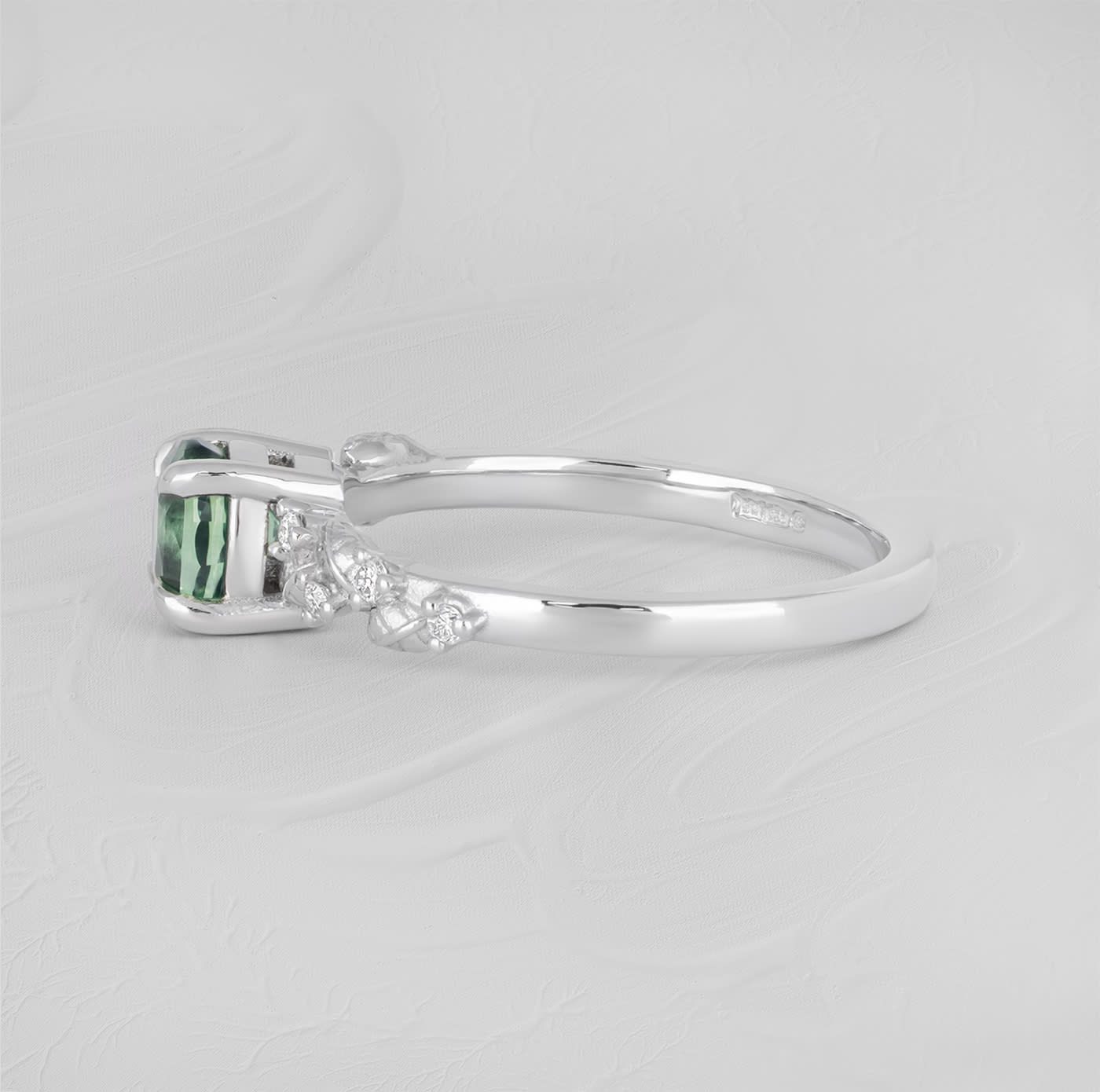 Green sapphire and diamond nature inspired ring — 2