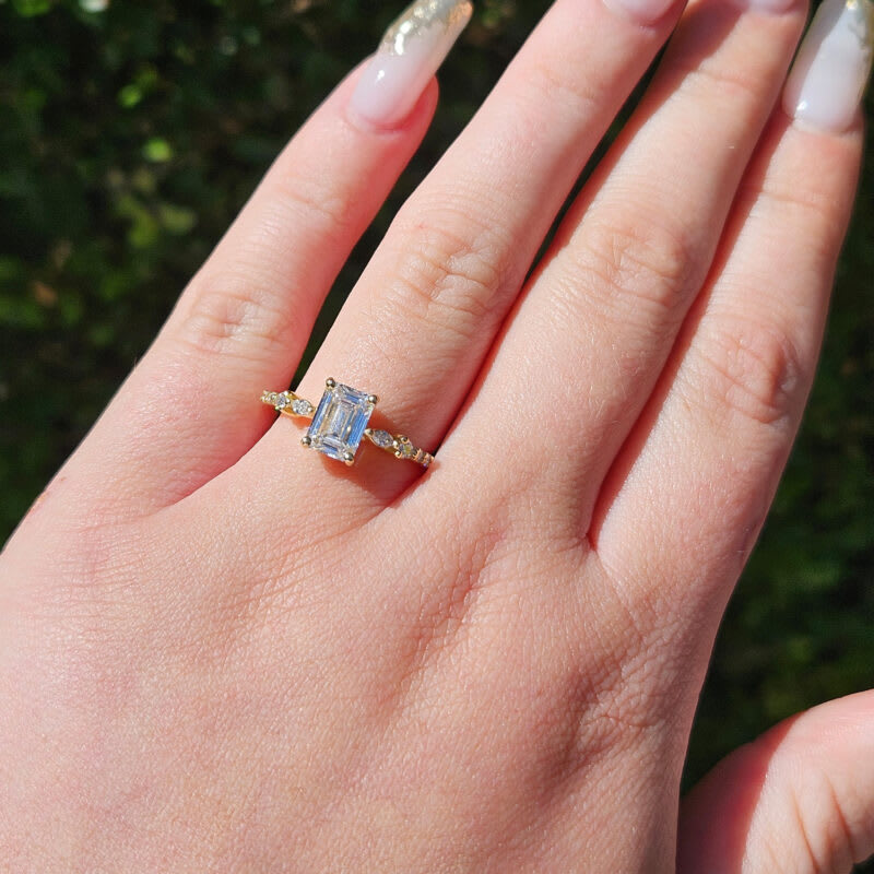 Emerald cut lab grown diamond ring in 18ct yellow gold - alternate view
