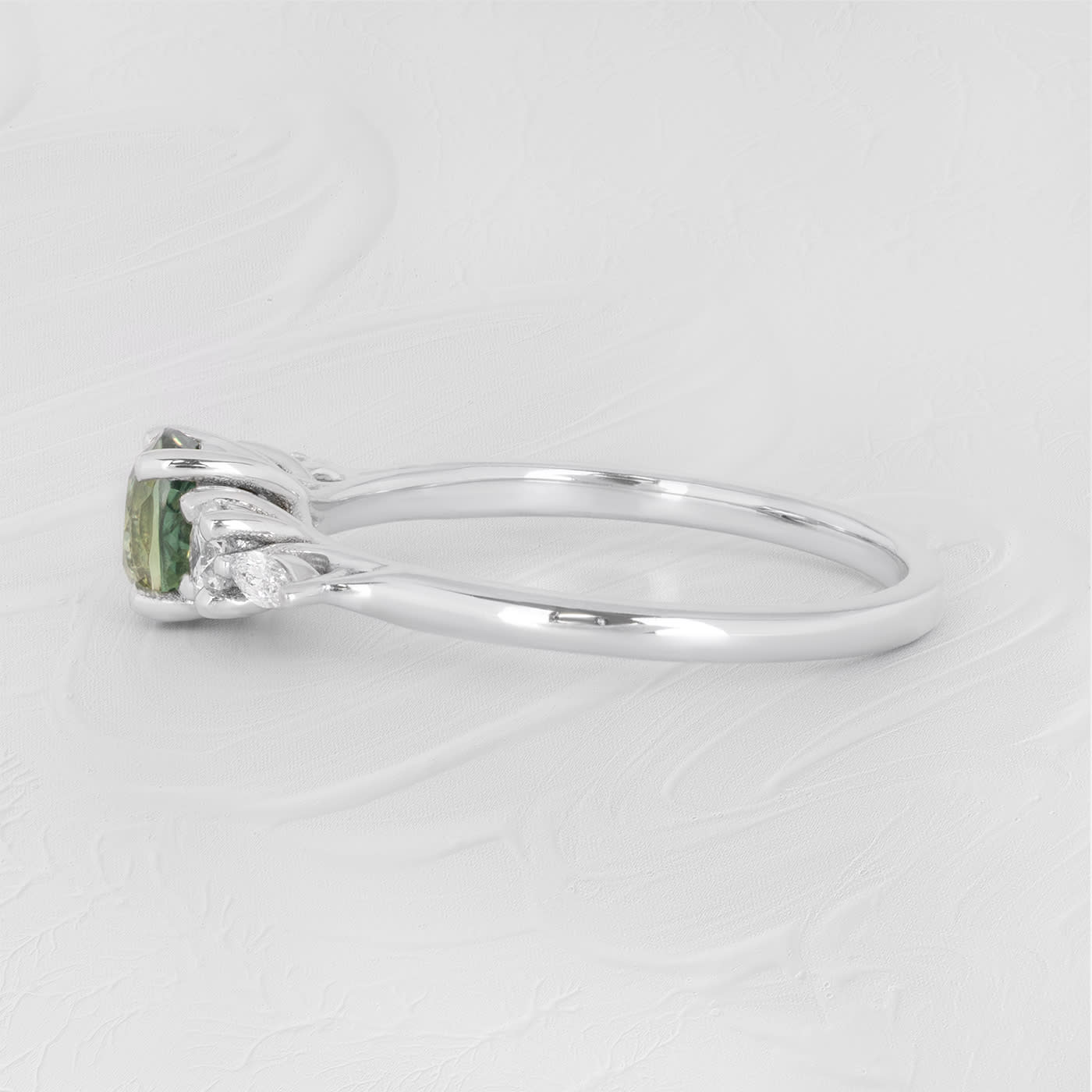 Oval teal sapphire and diamond trellis ring  — 3